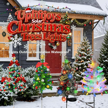 Upliftjoys Solar Christmas Trees Lights Outdoor Decoration Waterproof, Small Solar Power Xmas Tree Pathway Lights, Solared Christmas Stake Lights Yard Decor for Path Lawn Patio (B-1pc) - PuriLite