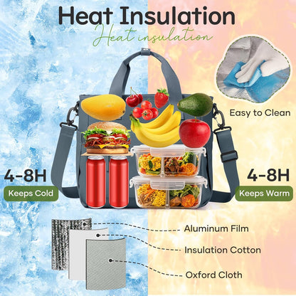 Lunch Bag Insulated Lunch Box Leakproof Lunch Tote Bags for Women Men,Portable Thermal Cooler Bag Lunch Containers with Shoulder Strap for Work, Family, Picnic, School, Outdoor,BBQ C2-Pinkpurple - PuriLite