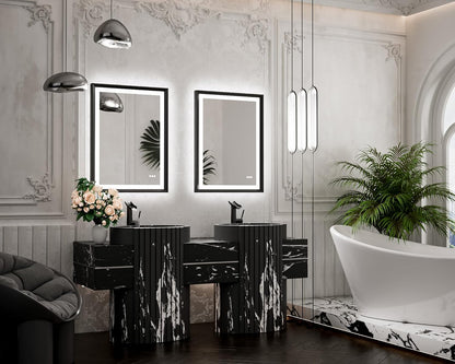 TETOTE 28x36 LED Mirror for Bathroom Black Metal Frame Frontlit & Backlit Lighted Vanity Mirror Baroque Gothic Anti Fog Stepless Dimmable White/Warm/Natural,Wall Mounted(Horizontal/Vertical) - PuriLite