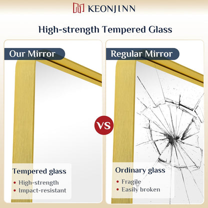 Keonjinn 42 x 36 Brushed Nickel Bathroom Vanity Mirror, Large Rounded Rectangle Bathroom Mirrors for over Sink, Metal Framed Silver Mirror for Wall, Shatterproof HD Tempered Glass(Horizontal/Vertical) - PuriLite
