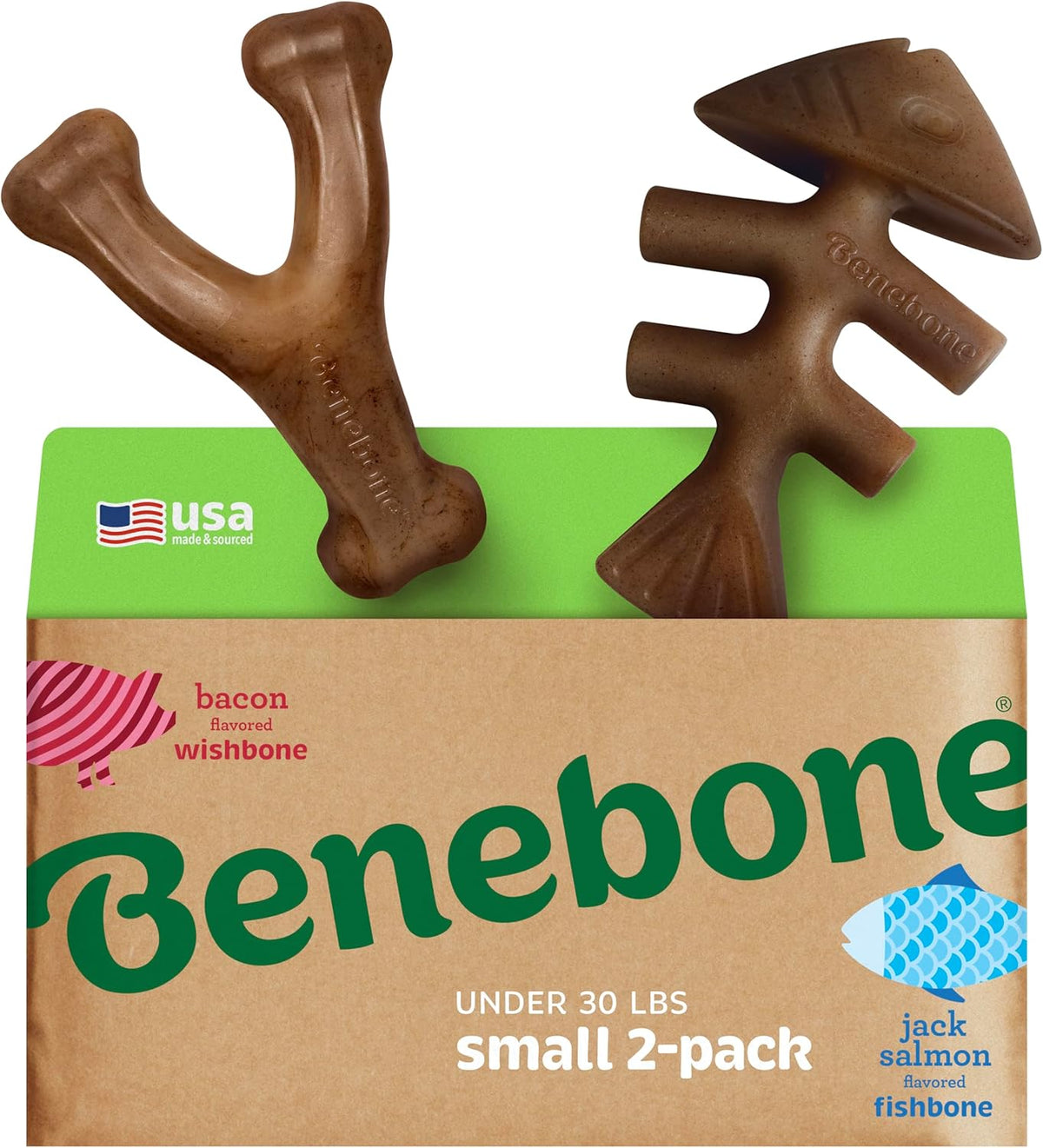 Benebone 4-Pack Durable Dog Chew Toys for Aggressive Chewers, Real Flavors, Made in USA, Medium - PuriLite