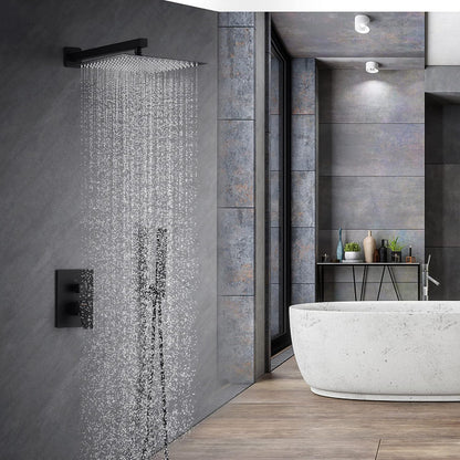 Fransiton Shower System Rain Shower System Set Ceiling Mounted, Rainfall Shower Head with Handheld, Bathroom Shower Kit (Valve Included) (8" - Wall Mount, Matte Black) - PuriLite