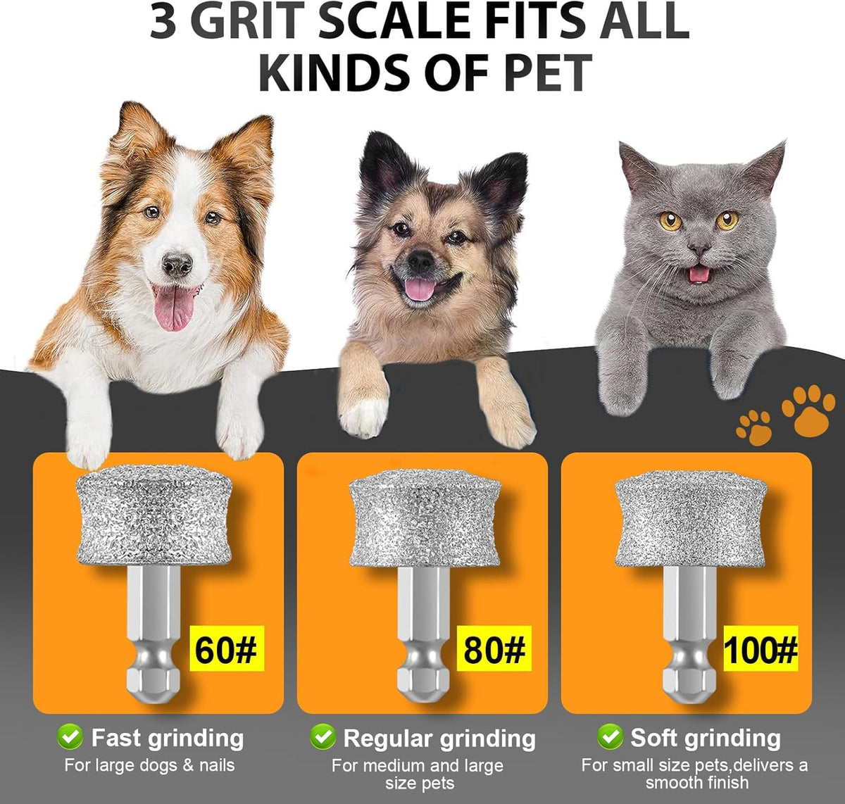 IREDOON Dog Nail Grinder Replacement Head-Integrated Grinding Head for Casfuy and Most Brands, Highly Efficient, Safe and Durable (3pcs) - PuriLite