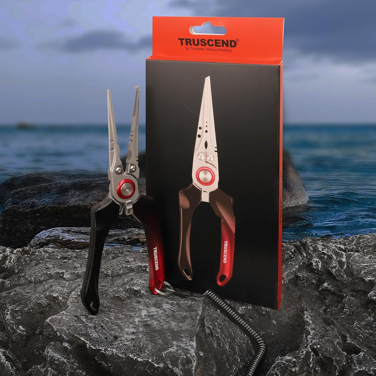 TRUSCEND Lockable Handy Fishing Pliers with Innovative Ergonomic Handle, Saltwater Corrosion Resistant Teflon Coated Fishing Tool, Multi-Function Fishing Gear with Mo-V Cutter, Amazing Fishing Gift - PuriLite