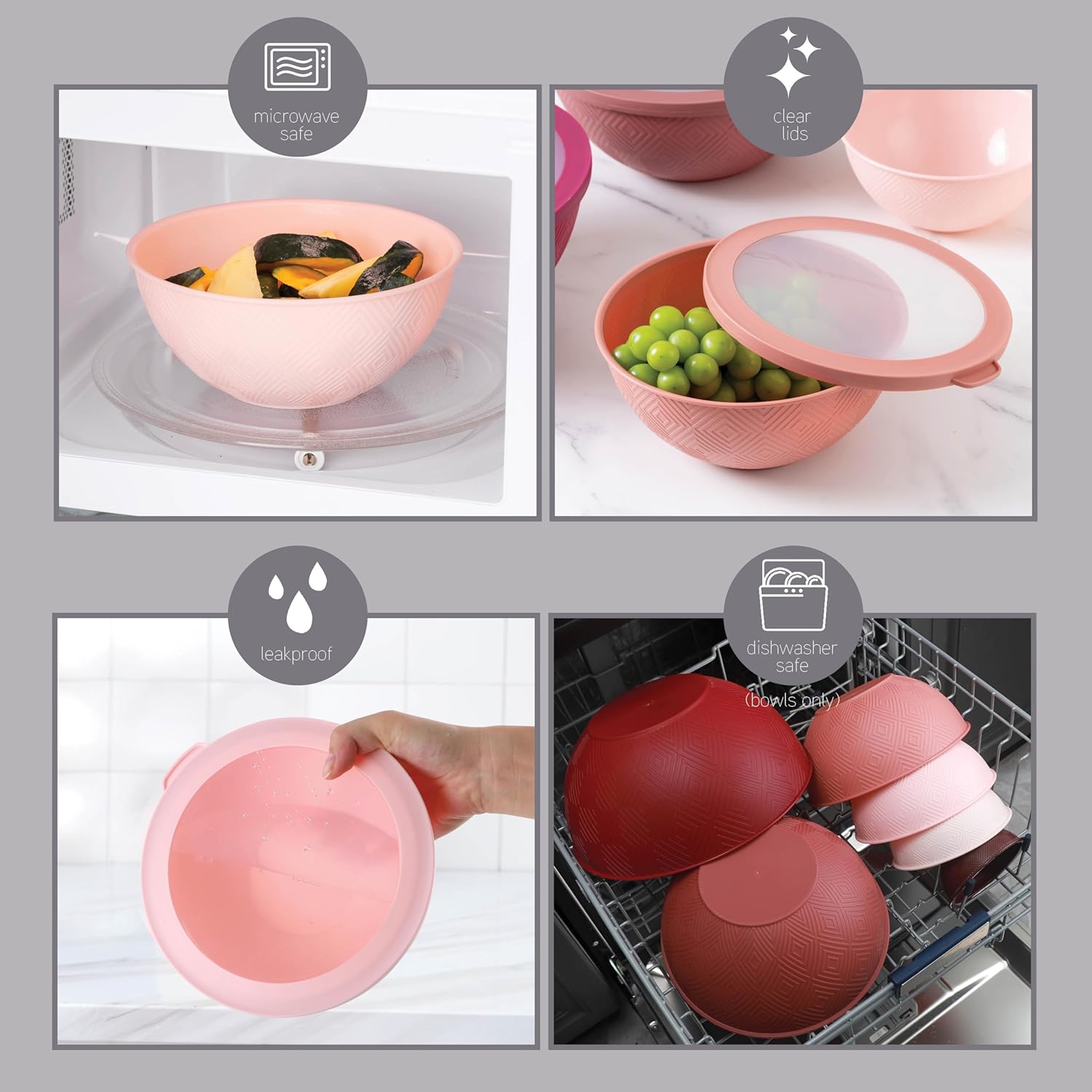 COOK WITH COLOR Mixing Bowls with TPR Lids - 12 Piece Plastic Nesting Bowls Set Includes 6 Prep Bowls and 6 Lids, Microwave Safe Mixing Bowl Set (Mint) - PuriLite