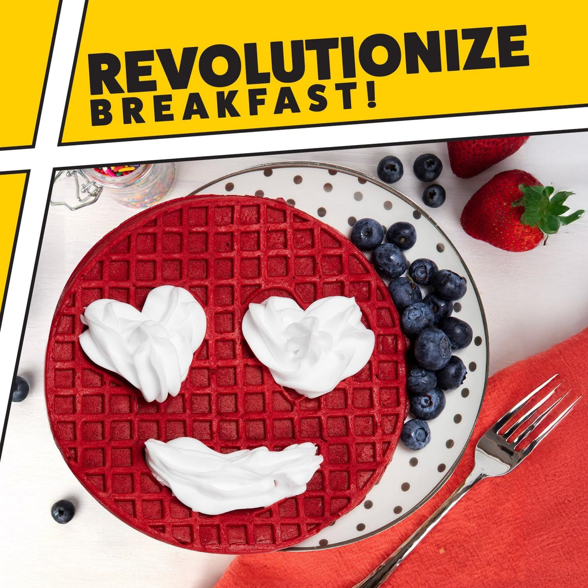 Smiley Face Waffler & Pancake Maker w 2 Interchangeable, Removable 8" Plates- Adjustable Temperature Control, Non-stick Electric Griddle Iron- Easy Clean, Make Kid's Breakfast Fun- Great Holiday Gift - PuriLite