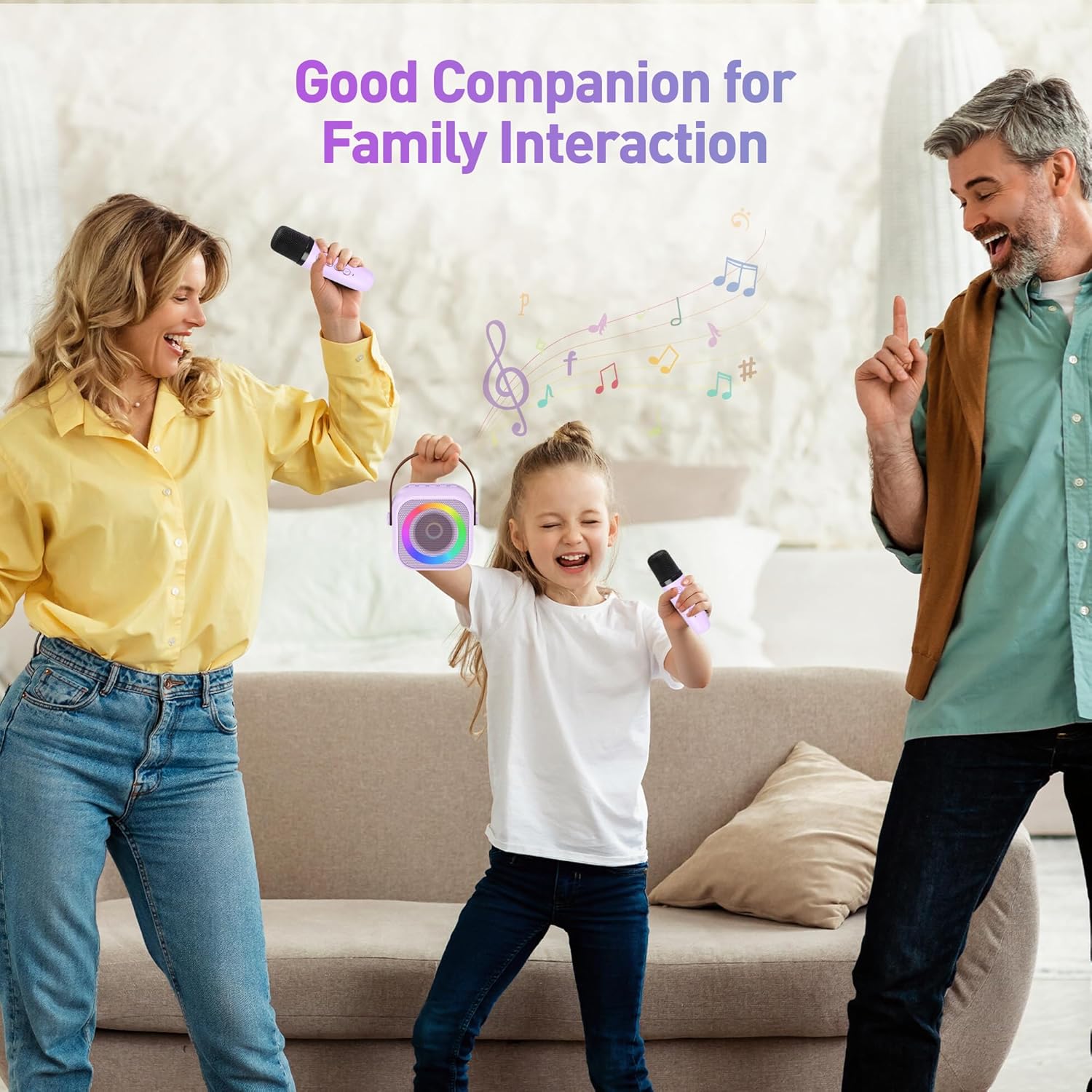 Karaoke Machine, Portable Bluetooth Karaoke Speaker with 2 Wireless Microphones and Party Lights for Kids and Adults, Birthday Gifts for Girls Boys Family Home Party (Beige2) - PuriLite