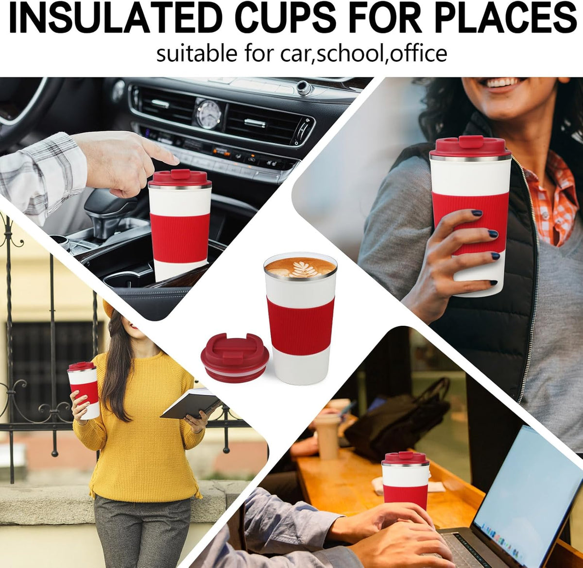18oz Mug with Ceramic Coating Inside, Insulated Coffee Mug with Lid, Leak Proof Coffee Travel Mug, Travel Coffee Mug Fits in Car Cup Holder - PuriLite