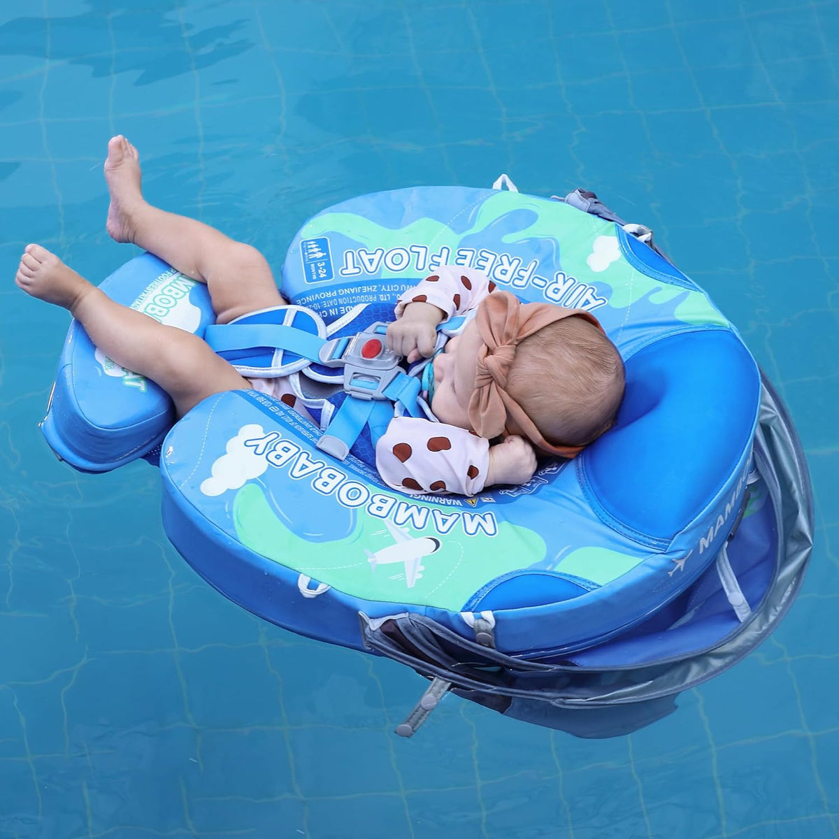 Mambobaby Baby Swim Float with Canopy, Non-Inflatable Solid Baby Float, Upgrade Soft Skin-Friendly Material Infant Swim Float - PuriLite