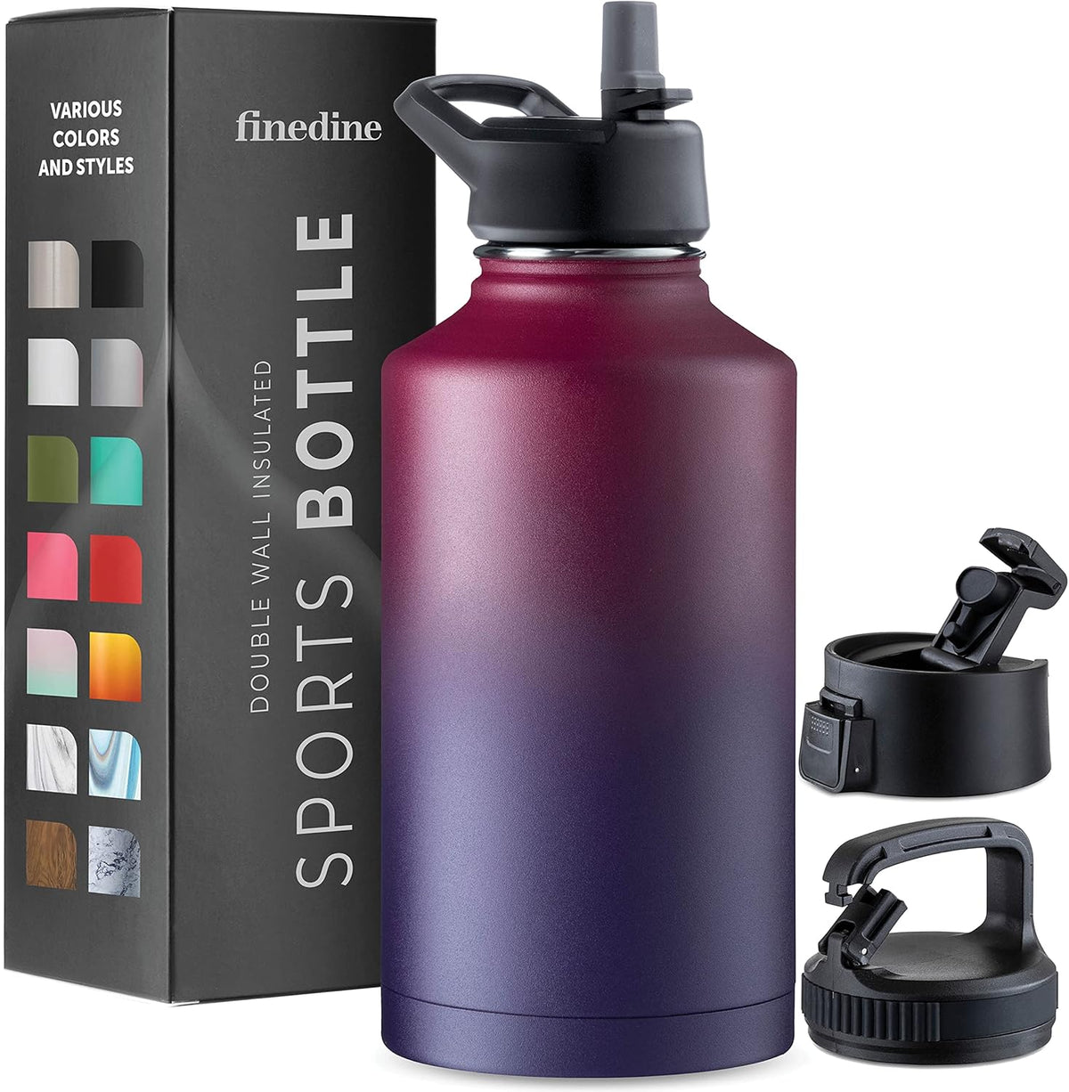 FineDine Water Bottle - Stainless Steel Insulated Water Bottle with Straw Lid, Flip Lid & Wide-Mouth Cap - Keeps Hot and Cold - 25 Oz / 739ml - Pure Pearly White - PuriLite