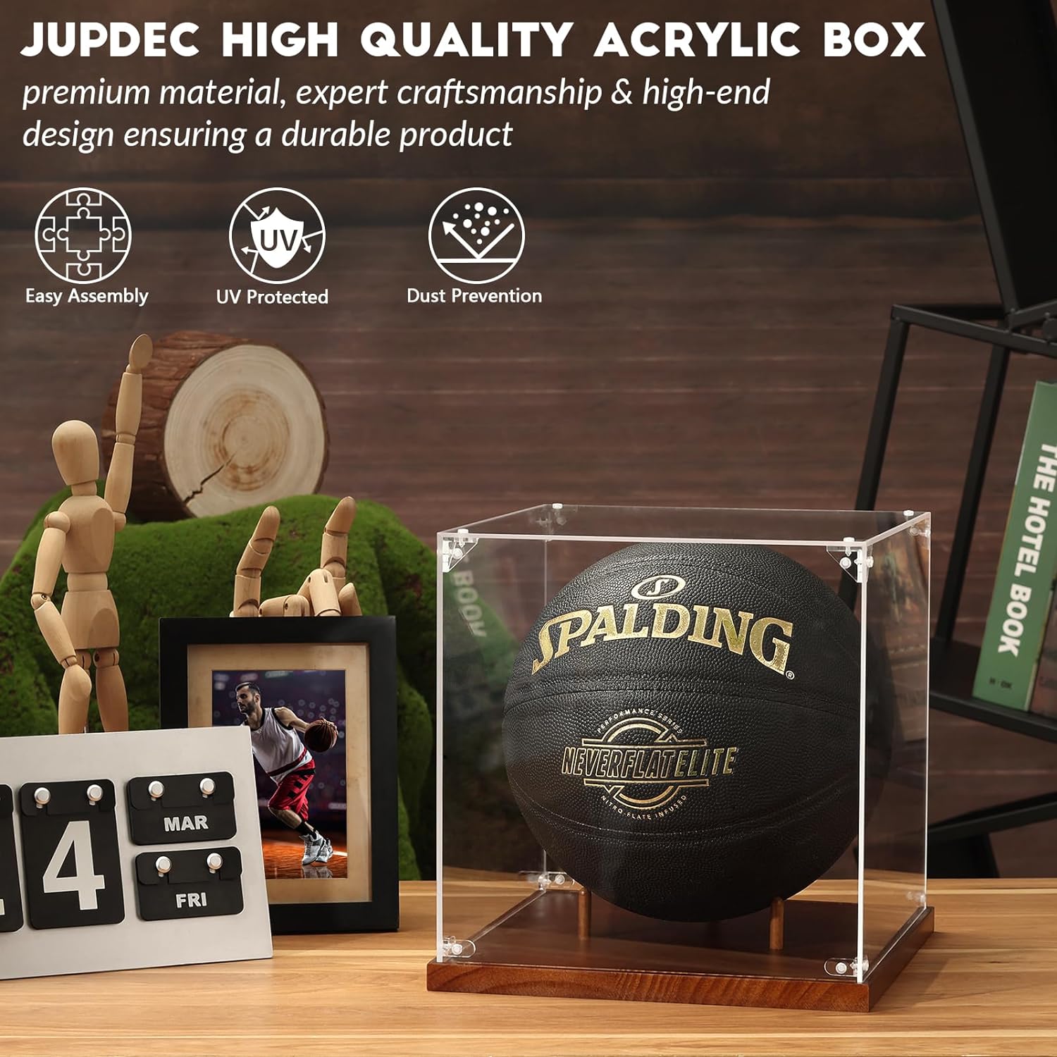JupDec Baseball Display Case, Clear Cube Baseball Holder with Wooden Base, Autograph Baseball Stand Box for Single Ball, Acacia Wood, Brown, 1 Pack - PuriLite