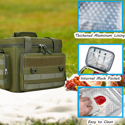 Tactical Lunch Bag for Men, Large Leakproof Insulated Lunch Box, Lunch Cooler Bag with Shoulder Strap, Lunch Pail for Adults Work Outdoor Picnic Trips, Black Camo - PuriLite