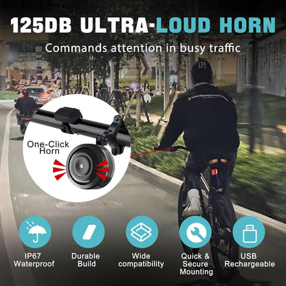 Waterproof Bike Alarm Horn w/Remote Controller - Eco-Friendly, USB Rechargeable, Anti-Theft & Vibration Alarm for e-Bike, MTB, Road Bikes, Scooters - PuriLite