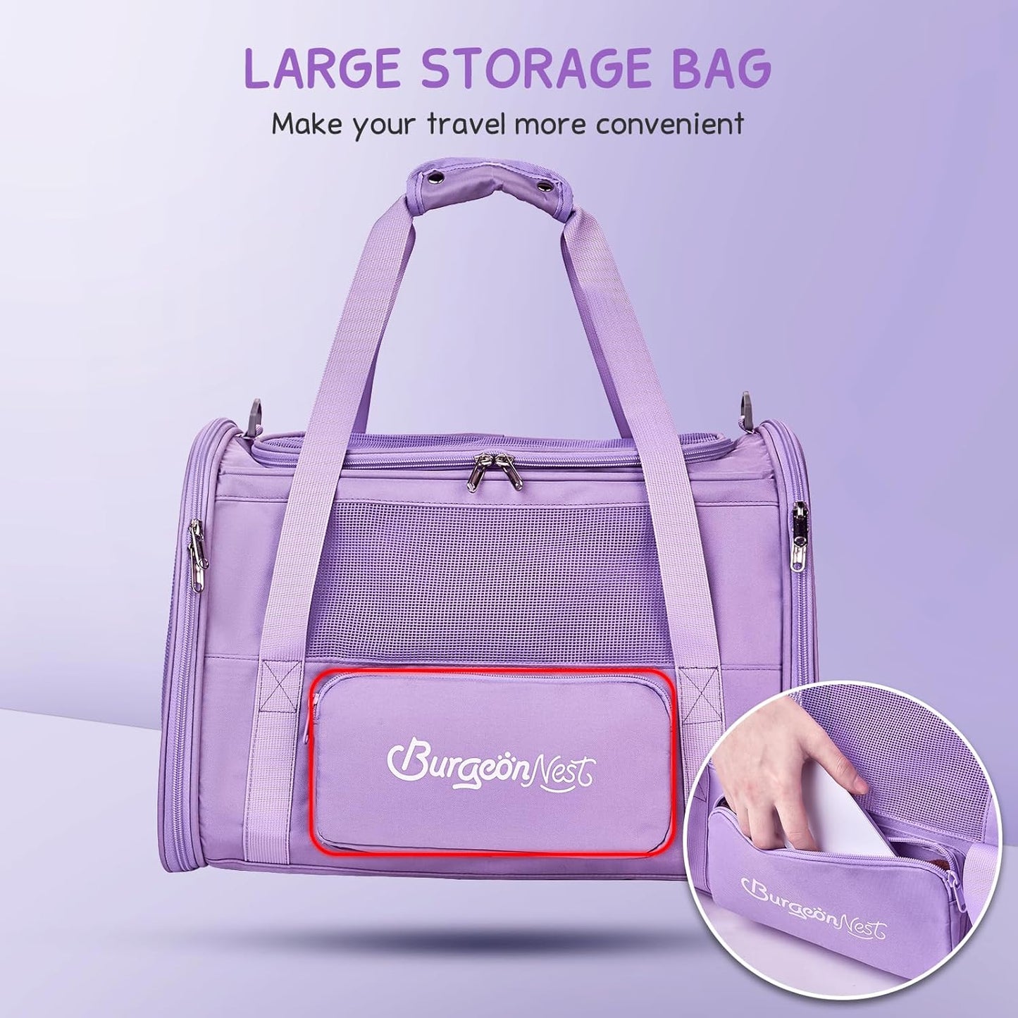 BurgeonNest Cat Carriers for Medium Cats Under 25 lbs, Pet Carrier for Cats with Unique Side Bag,Top Load Small Pet Carrier Soft-Sided Escape Proof with 4 Ventilated Windows - PuriLite