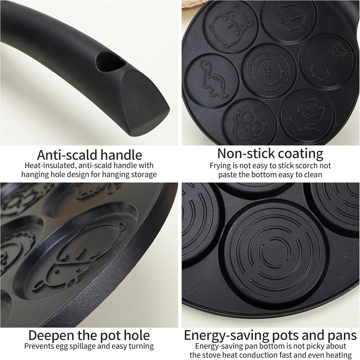 Pancake Pan with 7 Animal Shapes- 10 Inch Grill Pan Non-Stick Griddle 7 Cavity Mini Pancake Maker for Baking Cake Pancke, Brunch, Parties, Birthdays - PuriLite