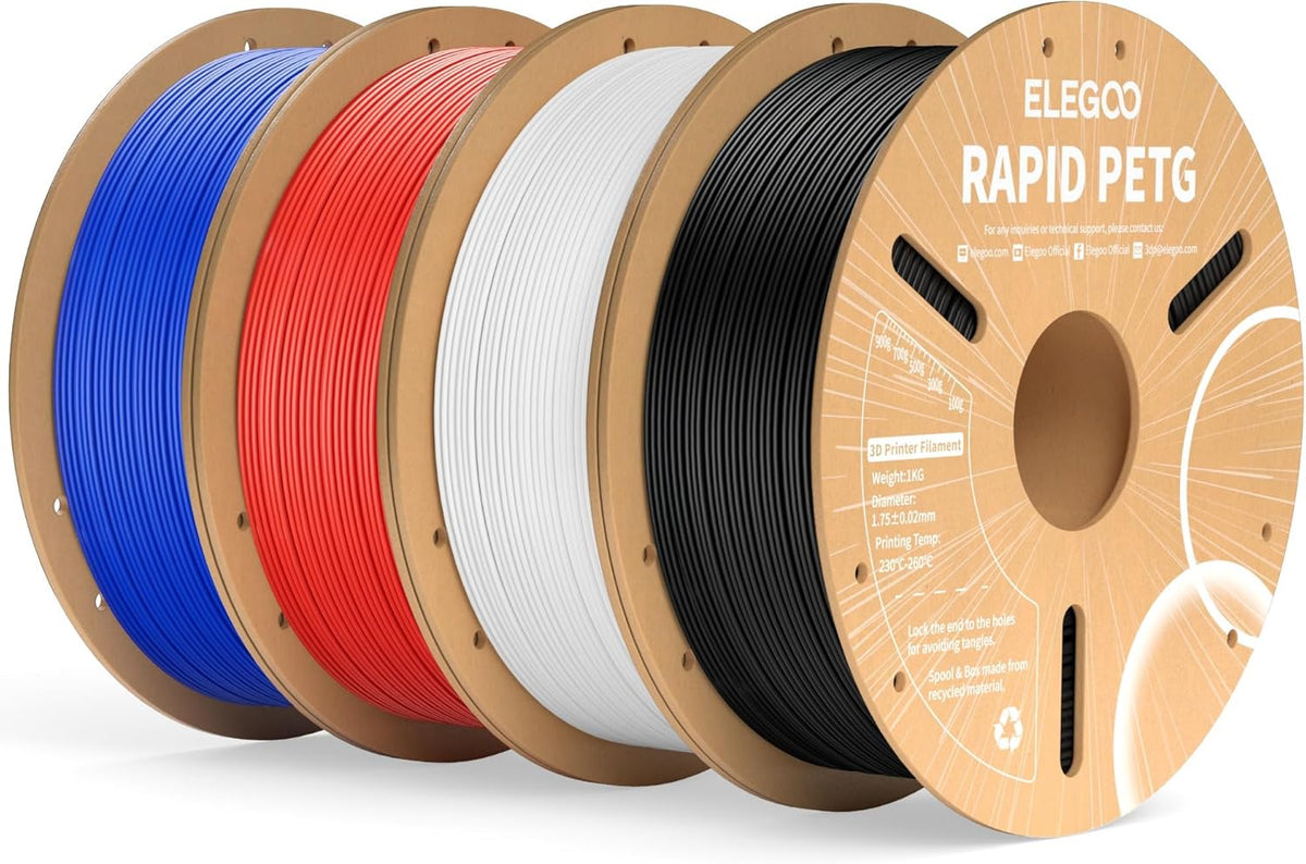 ELEGOO Rapid PETG Filament 1.75mm Black 1KG, 3D Printer Filament Max 600 mm/s High Speed Printing, Dimensional Accuracy +/- 0.02 mm Fit Most FDM Printer 1kg Cardboard Spool - PuriLite