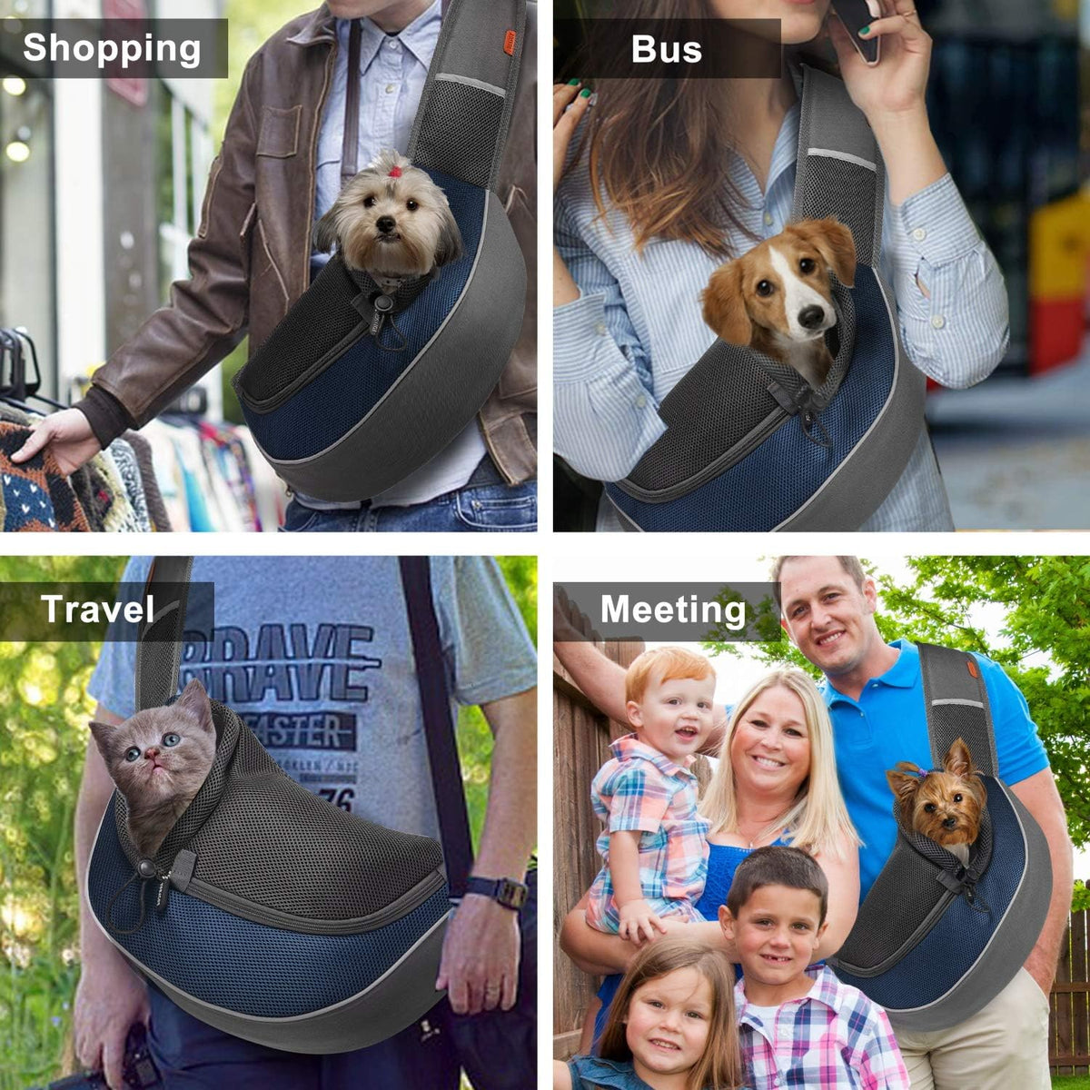 FDJASGY Pet Sling Carrier for Small Dogs Cats,Breathable Mesh Travelling Hand Free Puppy Backpack with Pouch and Adjustable Strap Carrier Grey - PuriLite