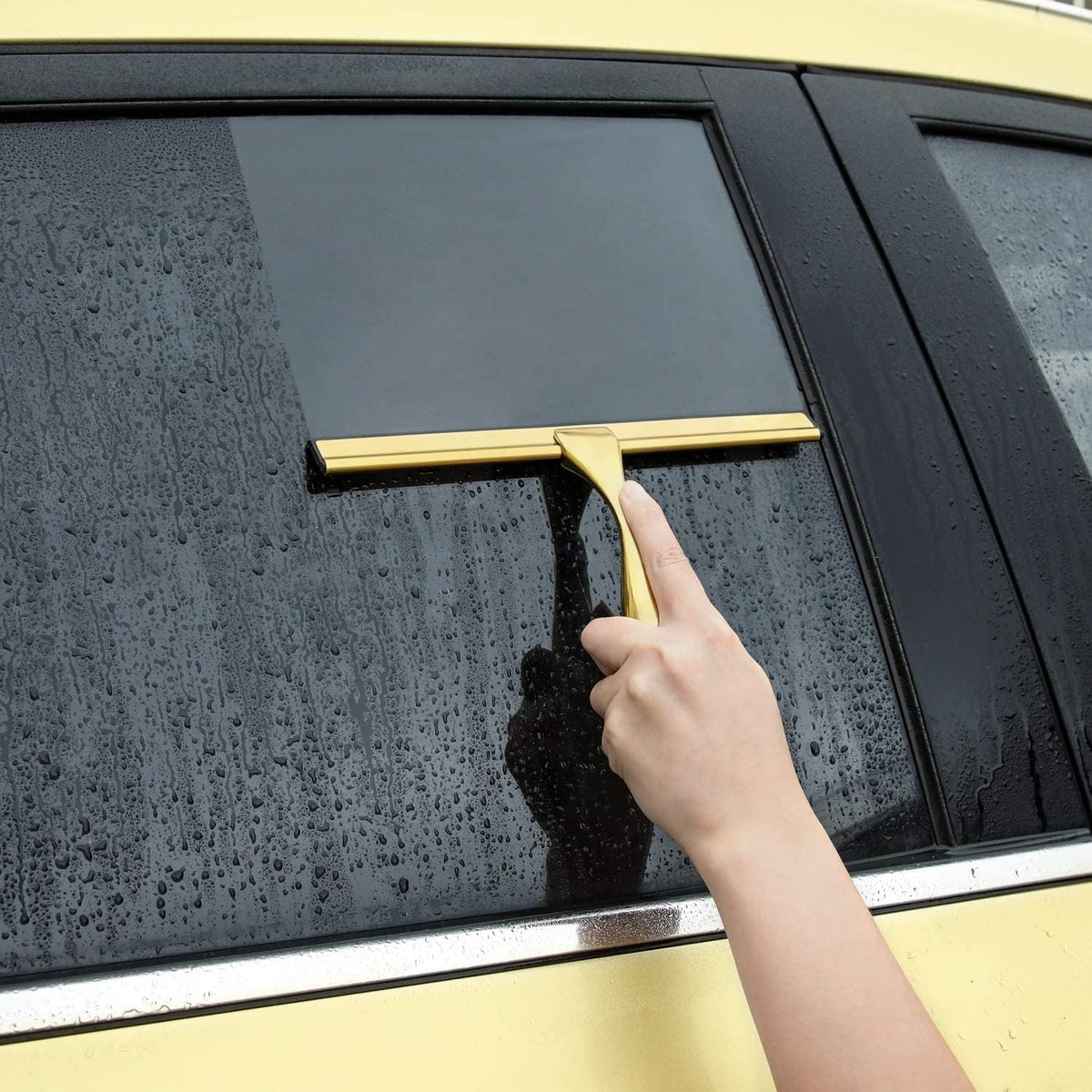Sishynio All-Purpose Shower Squeegee for Shower Doors, Bathroom, Window and Car Glass - Golden, Stainless Steel, 10 Inches - PuriLite