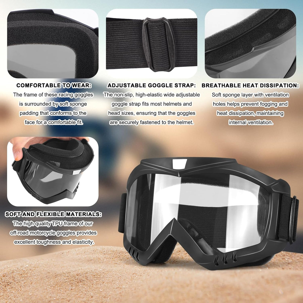 YENPK Dirt Bike Goggles, 2-Pack Motorcycle Goggles ATV Goggles Motocross Goggles Ski Goggles Windproof Glasses Racing Goggles - PuriLite