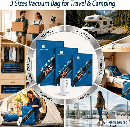 Travel Vacuum Storage Bags with Wireless Pump for 3–7 Day Trips 4S/3M/2L