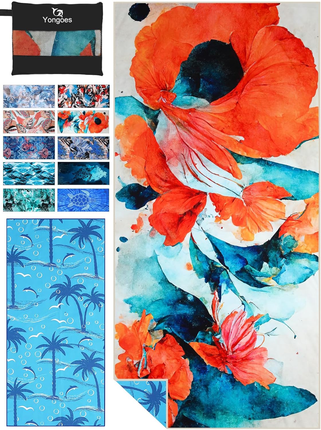 4 Pack Microfiber Lightweight Thin Beach Towel Sand Free Quick Dry Super Absorbent Compact Oversized Large Towels for Swimming Pool Yoga Gym Travel Vacation Beach Accessories Essentials for Adults - PuriLite