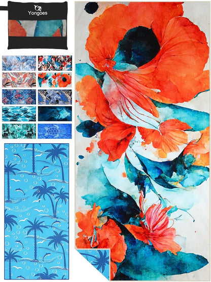4 Pack Microfiber Lightweight Thin Beach Towel Sand Free Quick Dry Super Absorbent Compact Oversized Large Towels for Swimming Pool Yoga Gym Travel Vacation Beach Accessories Essentials for Adults - PuriLite