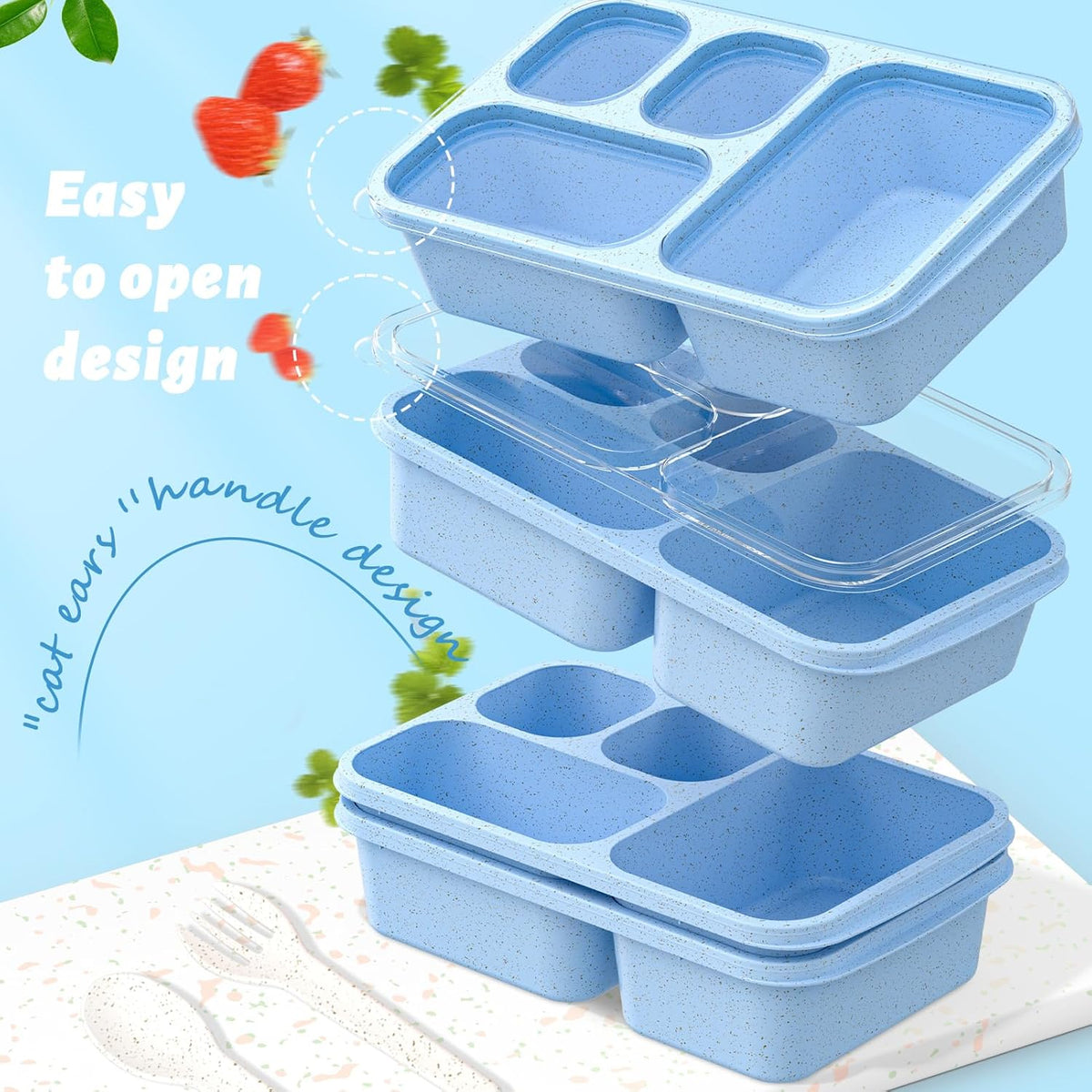 Large Capacity Bento Box for Adults, 4-Piece Set – Stackable Lunch Box with 4 Compartments, Microwave & Dishwasher Safe, Reusable Meal Prep Containers, Snack Containers for Kids & Adults (4 Colors) - PuriLite