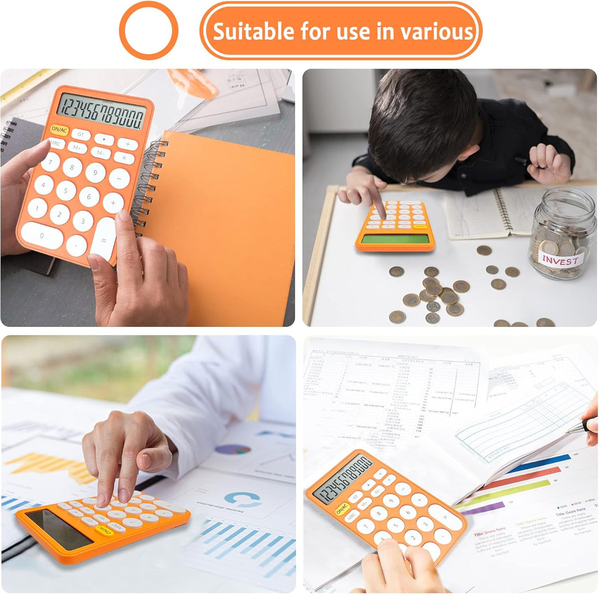 VEWINGL Mechanical Switch Calculator, 12 Digit Large LCD Display and Buttons, Great for Everyday Life and Basic Office Work, with Battery - PuriLite