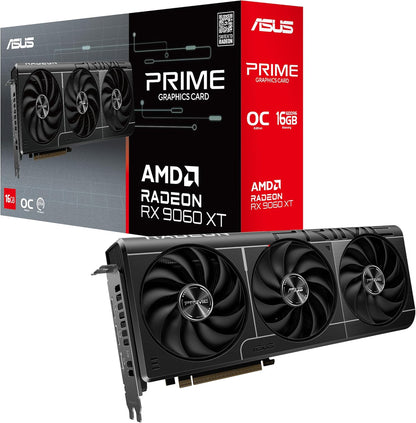 ASUS Prime Radeon™ RX 9060 XT 16GB GDDR6 OC Edition Graphics Card (PCIe 5.0, HDMI/DP 2.1, 2.5-Slot Design, axial-tech Fans, Dual Ball Fan Bearings, Dual BIOS, ASUS GPU Guard) - PuriLite