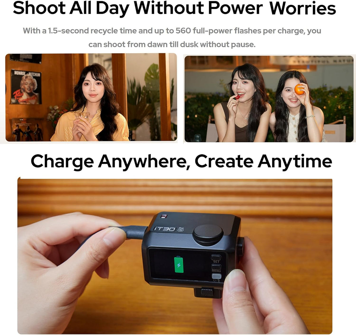 GODOX IT30Pro TTL Mini Camera Flash Light,Full-Color Touchscreen,2.4GHz X System,Built-in Diffuser and Battery (for Canon) - PuriLite