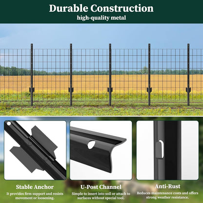 Metal Garden Fence Posts– Heavy Duty U-Post for Wire Fencing, 5 FT Black