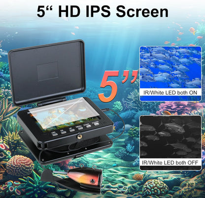 Underwater Fishing Camera for Rod, 5 Inch LCD Monitor with 1080P Portable Fish Finder, Adjustable LED White Light, 15M Cable Aluminum IP68 Camera for Ice Lake Sea Boat Kayak Fishing - PuriLite