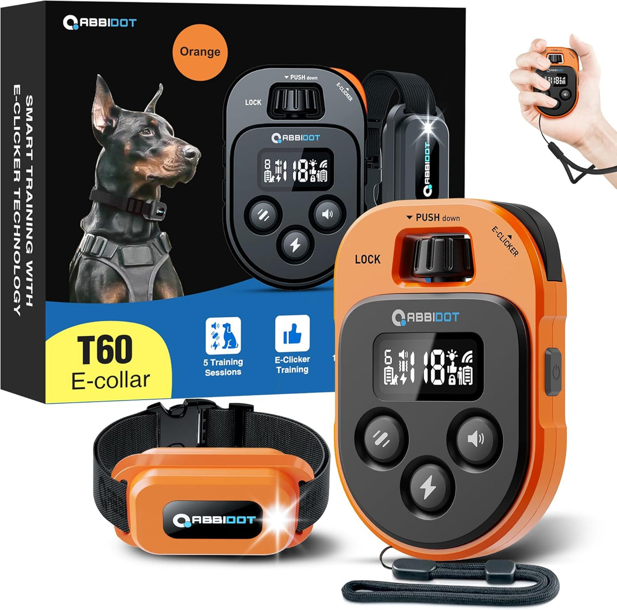 ABBIDOT Shock Collar - 4500ft Dog Training Collar, 178 Levels Dog Shock Collar, E-clicker, Waterproof Remote & Collar, Night Light E Collar for Small Medium Large Dogs (Black, 1 Collar) - PuriLite