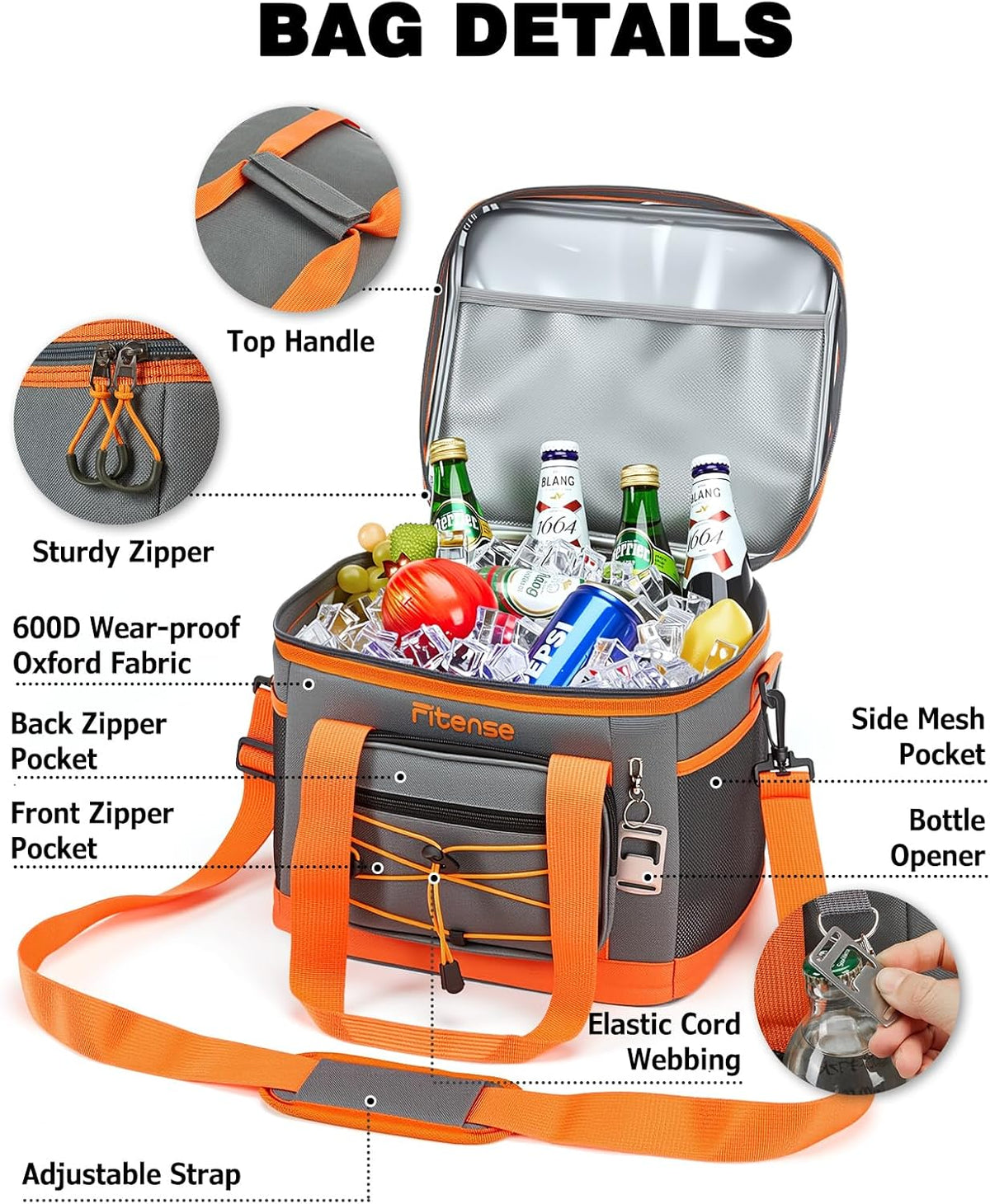 Fitense Soft Cooler Bag Insulated 50 Cans/33L, 27 Cans/20L Camping Cooler 4-Layer Leakproof, Collapsible Portable Lunch Cooler for Beach, Travel, Picnic, Grocery, Kayaking - PuriLite