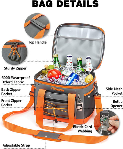 Fitense Soft Cooler Bag Insulated 50 Cans/33L, 27 Cans/20L Camping Cooler 4-Layer Leakproof, Collapsible Portable Lunch Cooler for Beach, Travel, Picnic, Grocery, Kayaking - PuriLite