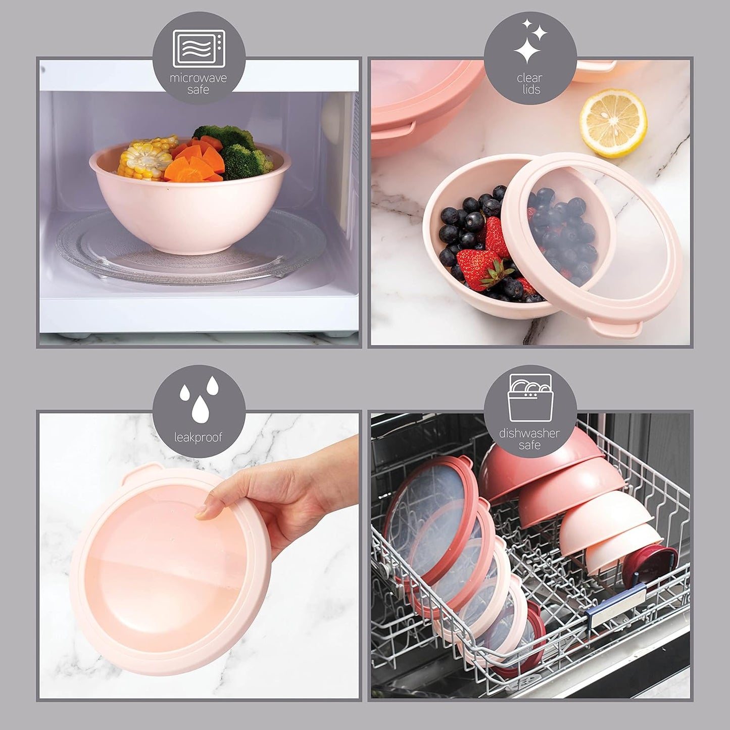 COOK WITH COLOR Mixing Bowls with TPR Lids - 12 Piece Plastic Nesting Bowls Set Includes 6 Prep Bowls and 6 Lids, Microwave Safe Mixing Bowl Set (Mint) - PuriLite