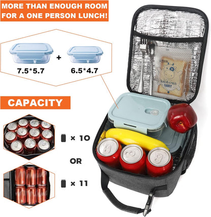 Lunch Box for Men Women Adults Small Lunch Bag for Office Work Picnic - Reusable Portable Lunchbox, Black - PuriLite