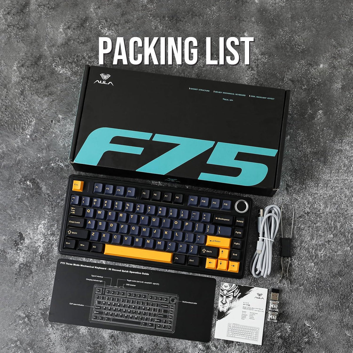 EPOMAKER x Aula F75 Gasket Mechanical Keyboard, 75% Wireless Hot Swappable Gaming Keyboard with Five-Layer Padding&Knob, Bluetooth/2.4GHz/USB-C, RGB (Black Gradient, LEOBOG Reaper Switch) - PuriLite