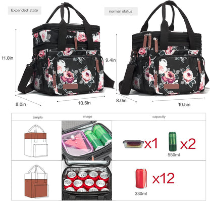 Lunch Bag Women Insulated Lunch Box for Work, Purple Expandable Large Lunch Bags, Leakproof Double Deck Lunch Box Cooler Bag（Purple） - PuriLite
