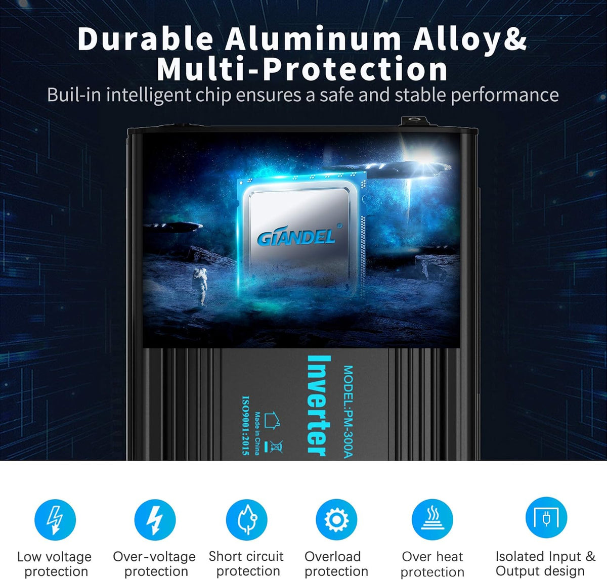 300W Power Inverter DC 12V to AC 120V Car Power Converter Adapter with 2x2.4A USB Ports and LED Display Dual AC Outlets【3YRS Warranty】 Black - PuriLite