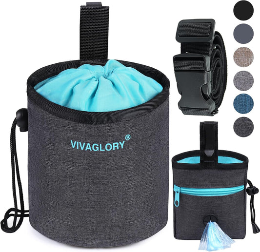 VIVAGLORY Dog Treat Bags, Puppy Pet Dog Training Treats Pouch Hands-Free 2 Ways to Wear with Adjustable Waistband and Built-in Dog Waste Bag Dispenser, Heather Black - PuriLite
