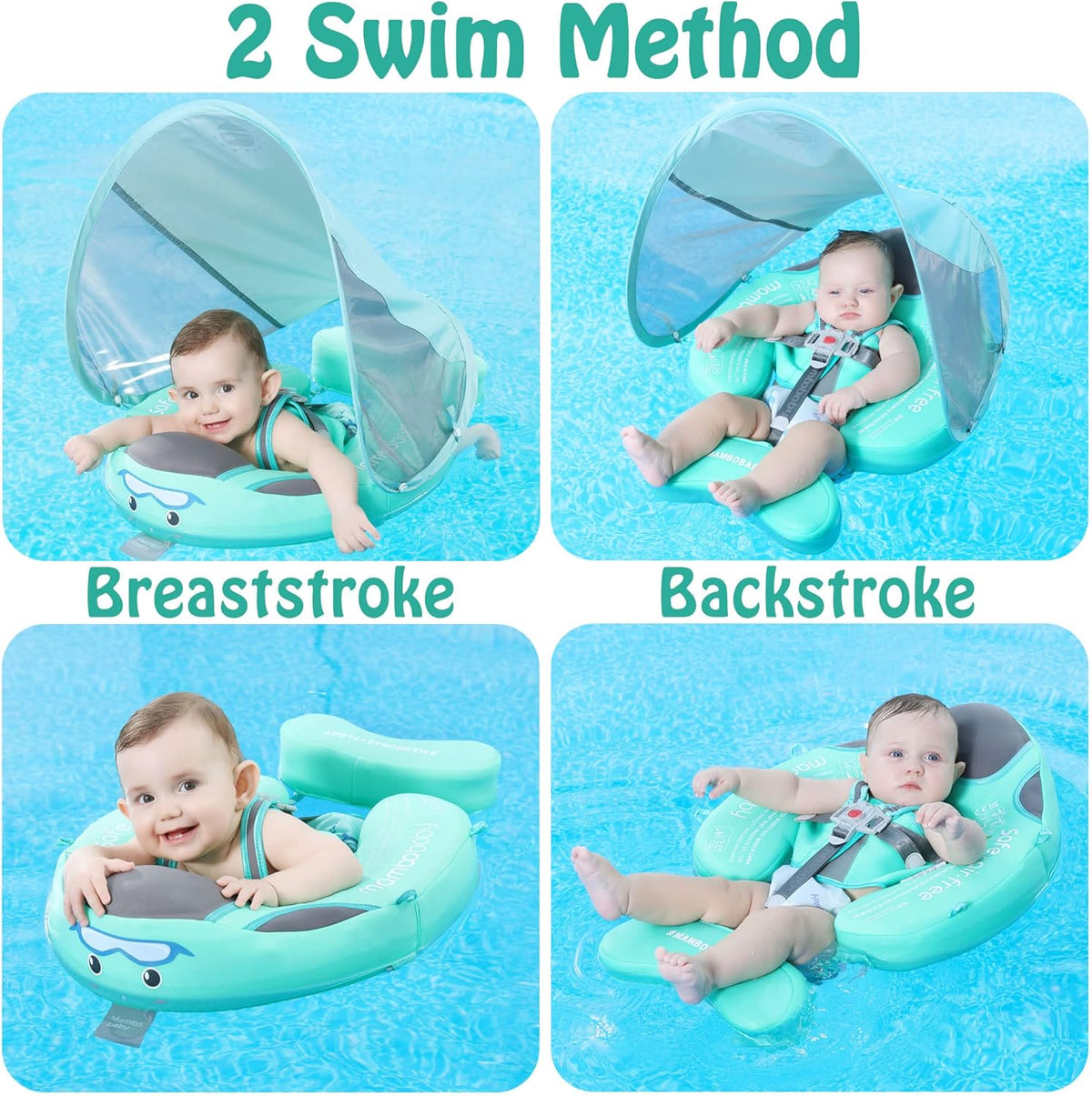 Mambobaby Baby Swim Float with Canopy, Non-Inflatable Solid Baby Float, Upgrade Soft Skin-Friendly Material Infant Swim Float - PuriLite