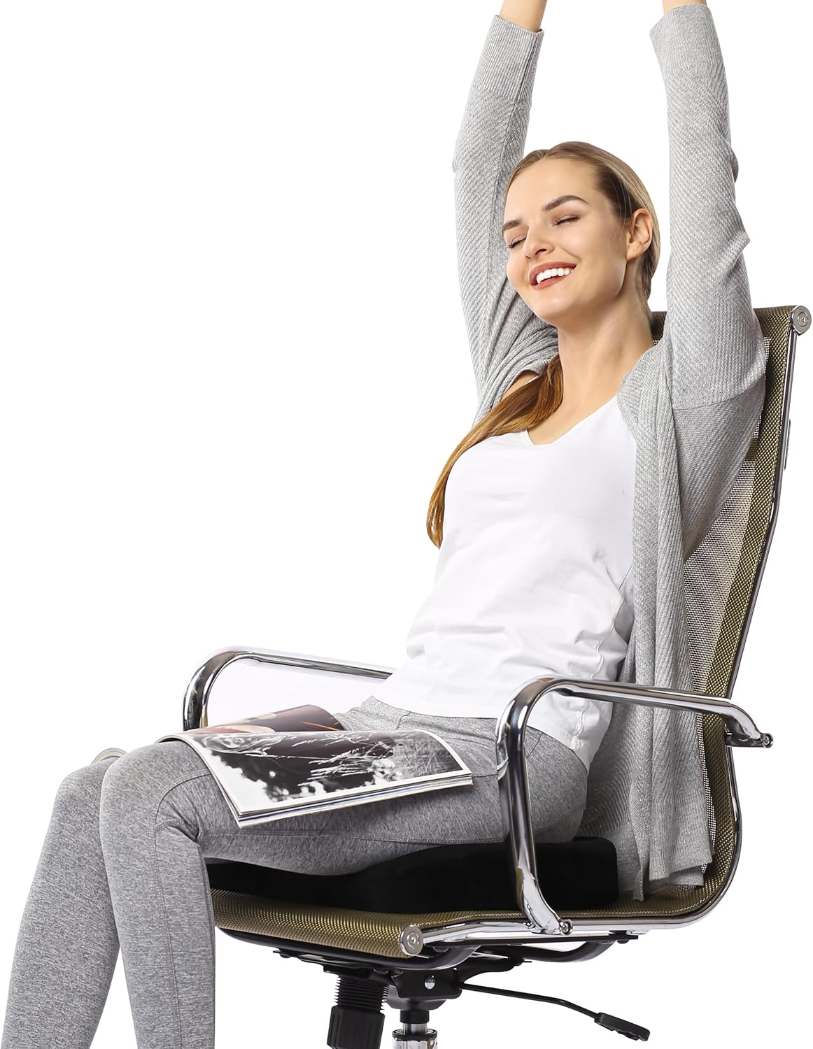 Everlasting Comfort Memory Foam Seat Cushion - Office Chair Cushion for Work, Travel, Car Support Pillow for Driving - Portable Seat for Chairs and Desks - Coussin Chaise - Black - PuriLite