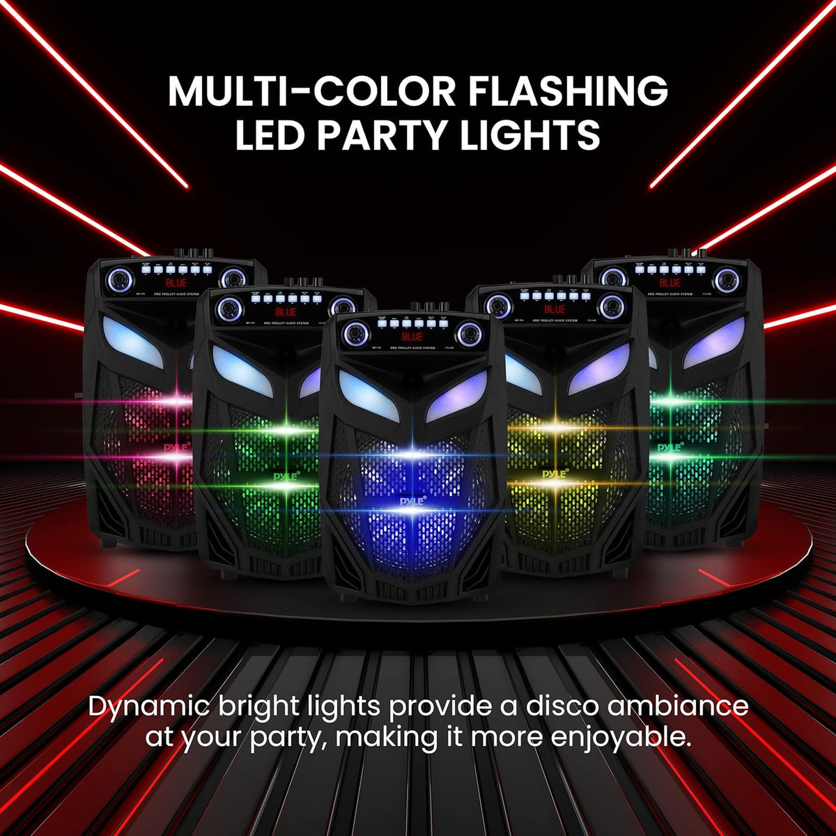 Portable Bluetooth PA Speaker System - 600W 10” Outdoor BT Speaker - Includes 2 Wireless Microphones, Party Lights, USB SD Card Reader, FM Radio, Rolling Wheels - Remote Control - Pyle PPHP101WMB