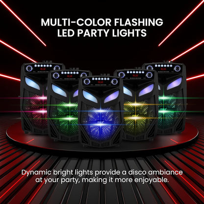 Portable Bluetooth PA Speaker System - 600W 10” Outdoor BT Speaker - Includes 2 Wireless Microphones, Party Lights, USB SD Card Reader, FM Radio, Rolling Wheels - Remote Control - Pyle PPHP101WMB