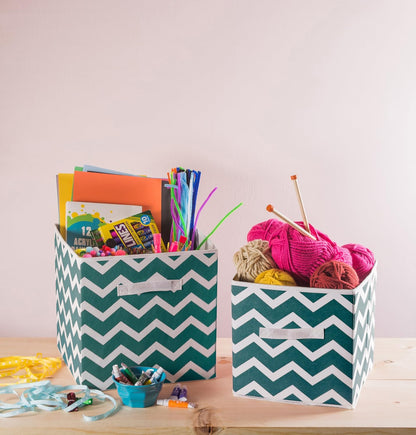 DII Foldable Fabric Storage Containers for Nurseries, Offices, Closets, Home Decor, Cube Organizers & Everyday Storage Needs, (Large - 11 x 11 x 11) Scroll Nautical Blue - Set of 2 - PuriLite