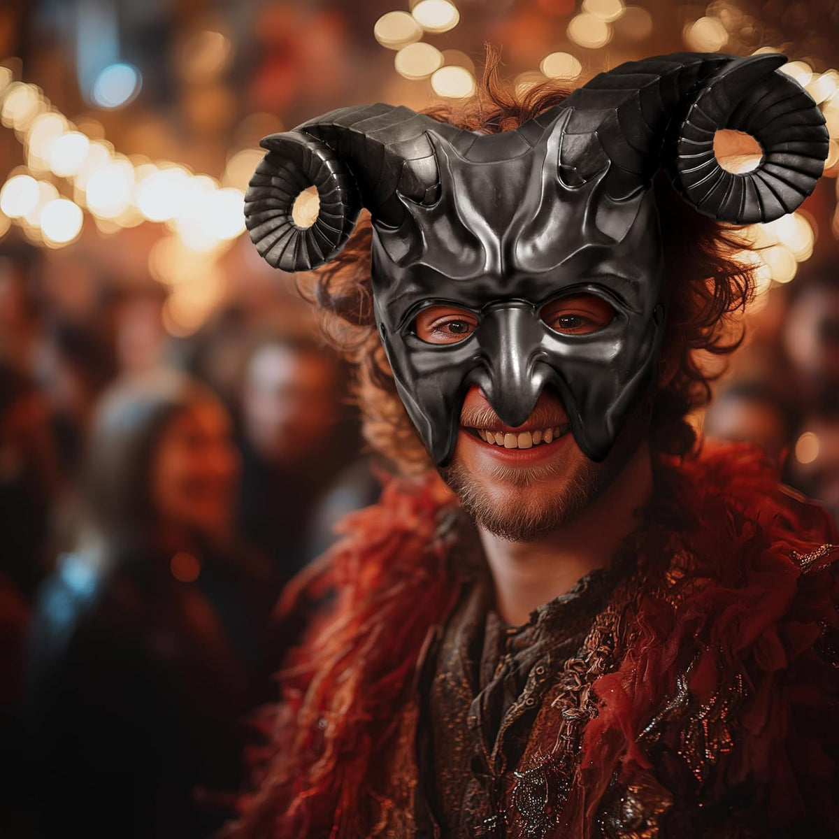 MCJC Devil Goat Horned Mask, Halloween Cosplay Props, Adult Half Face Masquerade Mask, 4 Colors - PuriLite