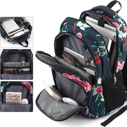 Backpack for Teen Girls,Boys School Backpack for Women with USB,College Backpack,Big Flower - PuriLite