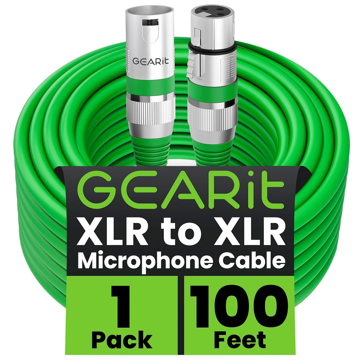 GEARit XLR Male to Female Microphone Cable (10 Feet, 6-Pack) 3-Pin Balanced Shielded Mixer, Recording Studio, Podcast - Black - PuriLite