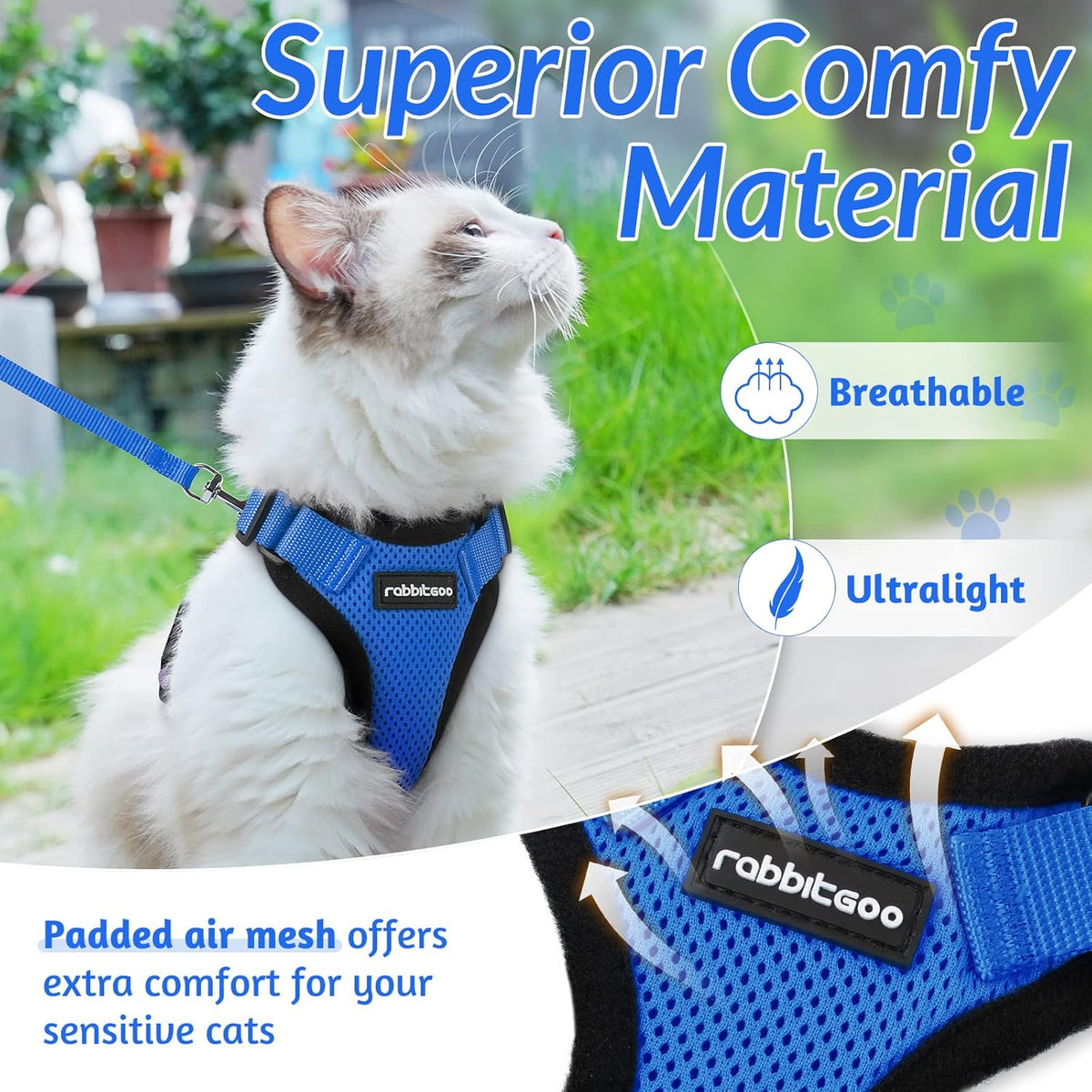 rabbitgoo Cat Harness and Leash for Walking, Escape Proof Soft Adjustable Vest Harnesses for Small Medium Cats, Easy Control Breathable Reflective Strips Jacket, XS, Black - PuriLite